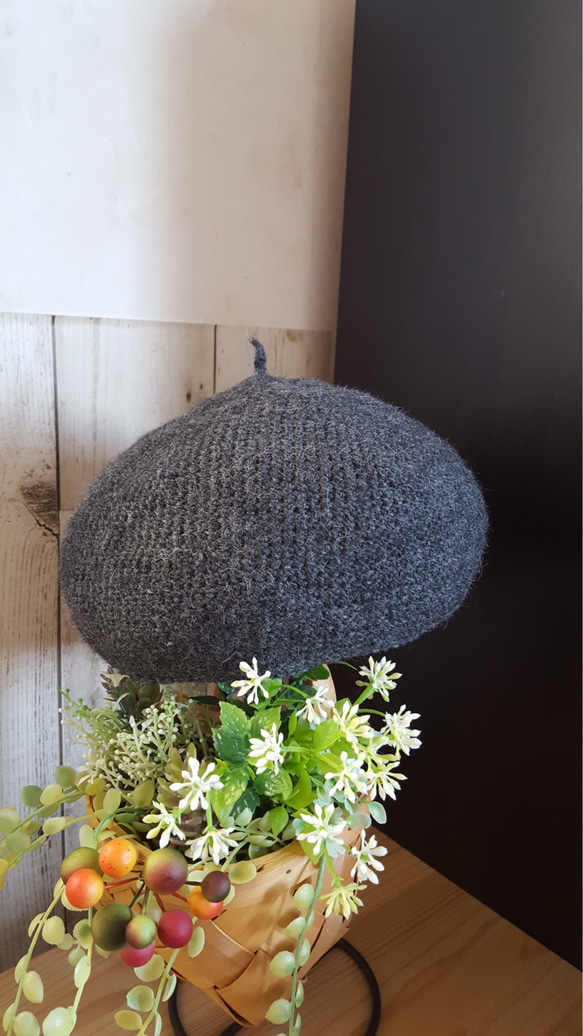 受注製作　どんぐり帽子風❮柔らか❯ベレー帽　チャコールグレー　42cm～　 1枚目の画像