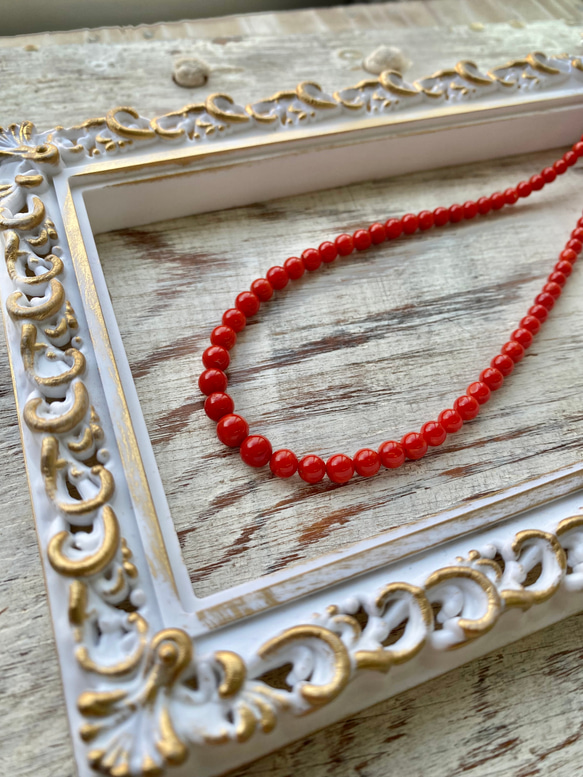 宝石珊瑚　成人　結婚　還暦など各種お祝に… 赤い珊瑚のトラディショナル珠ネックレス　約45センチ 14枚目の画像