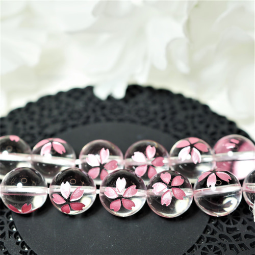 8mm・12mm 1個 水晶 桜 花びら 彫刻 ピンクカラー 丸玉 8mm・12mm 1個 水晶 桜 花びら 彫刻 ピンクカラー 丸玉
