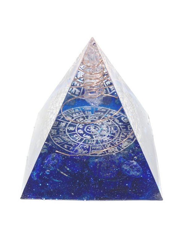 オルゴナイト　ピラミッド型　龍体文字ふとまに図　コバルトブルー 1枚目の画像
