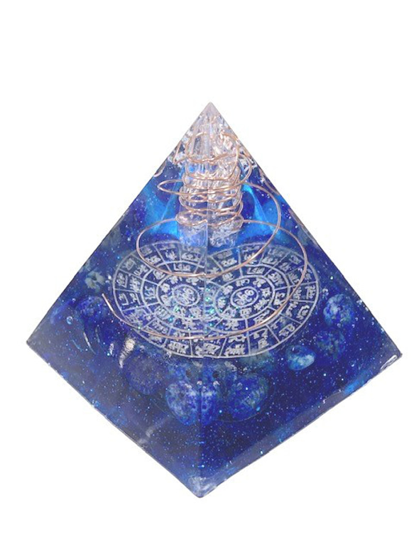 オルゴナイト　ピラミッド型　龍体文字ふとまに図　コバルトブルー 2枚目の画像