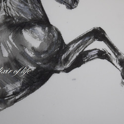 立ち上がった馬２０２３（墨絵、しわにならない厚い和紙３１，５ｃｍ×２３，４ｃｍ、墨、パステル） 3枚目の画像