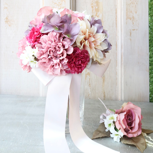 ボルドー&クラシカルピンクのナチュラルリースブーケ・ヘッド