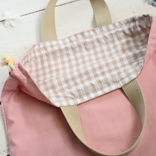 ナップサック 体操服入れ お着替え袋  ピンクしましまりぼん柄×ピンク ナップサック 体操服入れ お着替え袋 ピンクしましまりぼん柄×ピンク