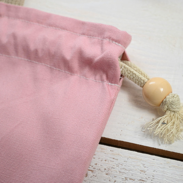 受注制作＜サイズ、ナップサック変更可＞うさぎちゃん体操服入れ（ピンク×シンプルリボン柄）巾着　女の子 5枚目の画像