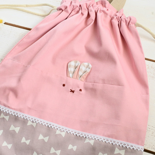 受注制作＜サイズ、ナップサック変更可＞うさぎちゃん体操服入れ