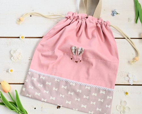 受注制作＜サイズ、ナップサック変更可＞うさぎちゃん体操服入れ