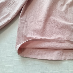 後ろ釦 セミハイネック ボリューム袖ブラウス　桜ピンク　シーチングハンドワッシャー　普通～中厚地 10枚目の画像