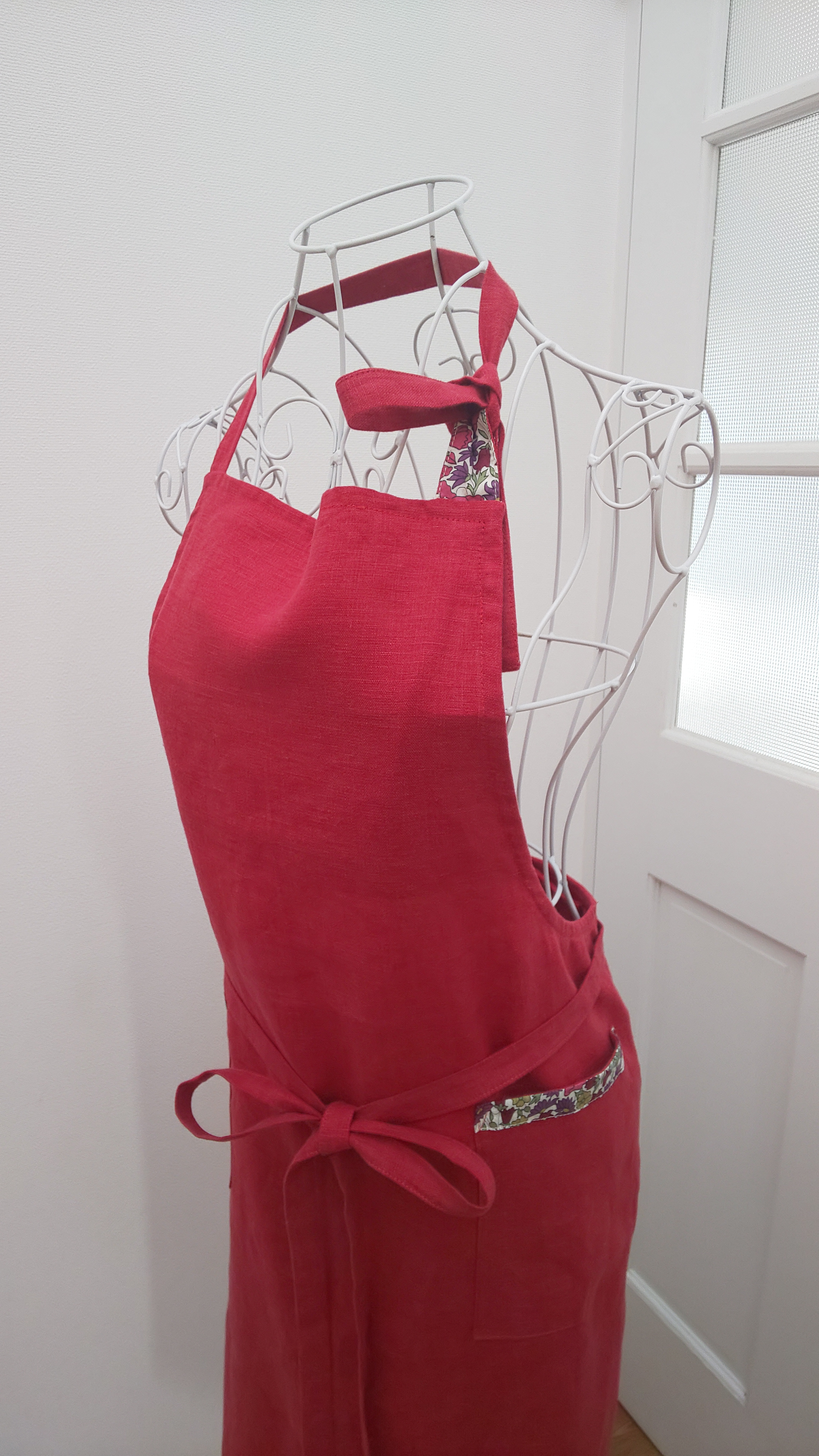 リネンエプロン レッド