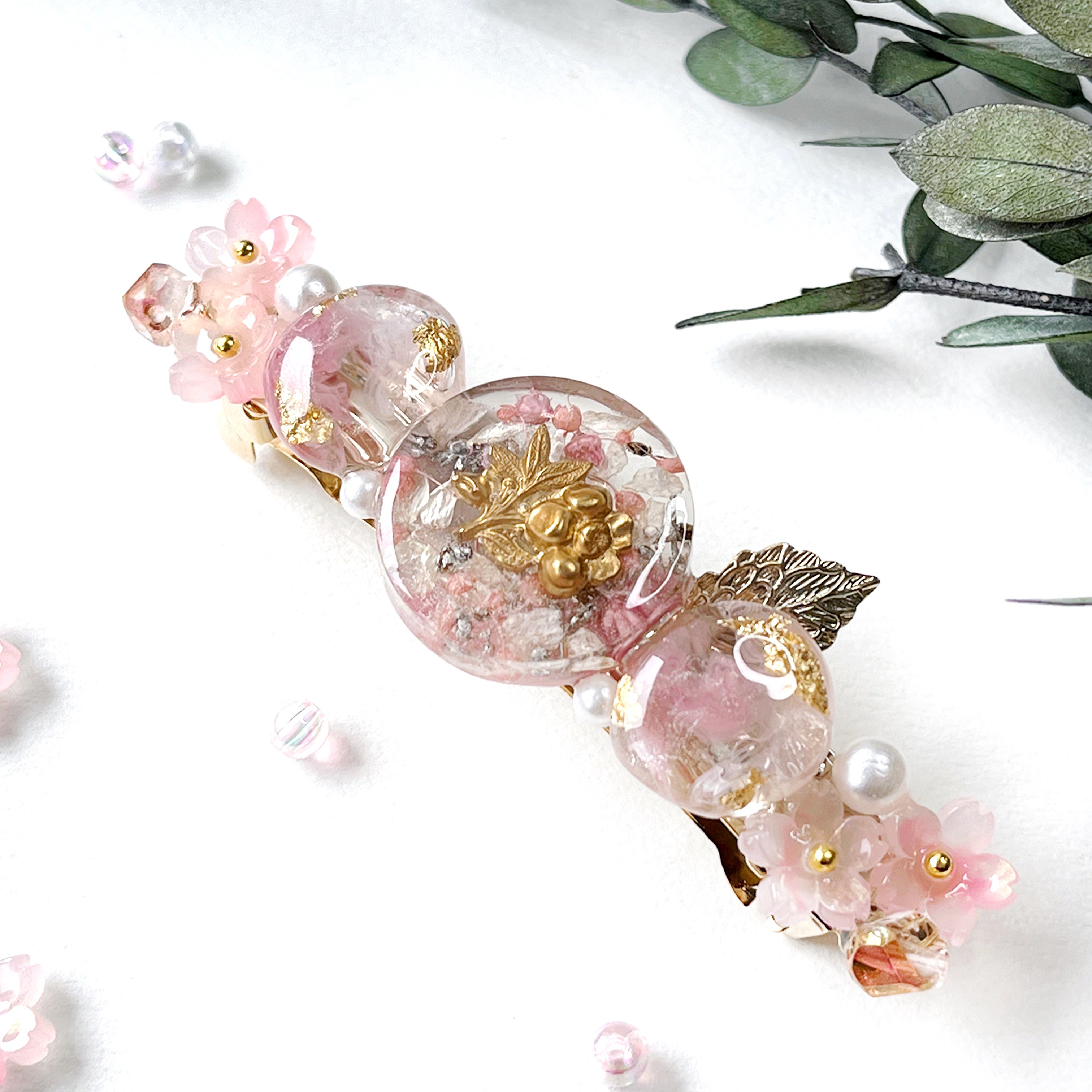 シー陶器のバレッタ　和風　桜 シー陶器のバレッタ和風桜 シー陶器のバレッタ 和風 桜