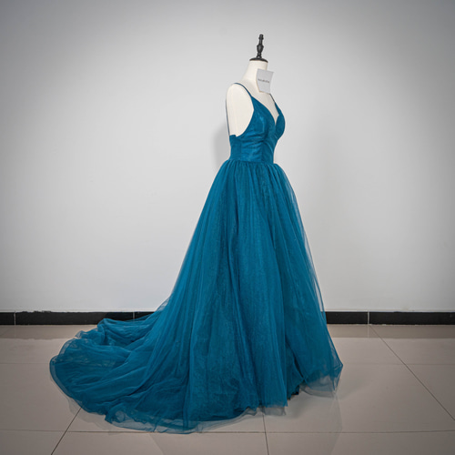 セクシー キャミソール 背中見せ 紺碧 ミニトレーン ビスチェドレス楽  