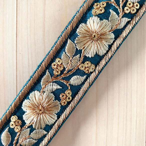 印度刺繡絲帶手帶智慧型手機支架短帶藍色綠色金色 第6張的照片