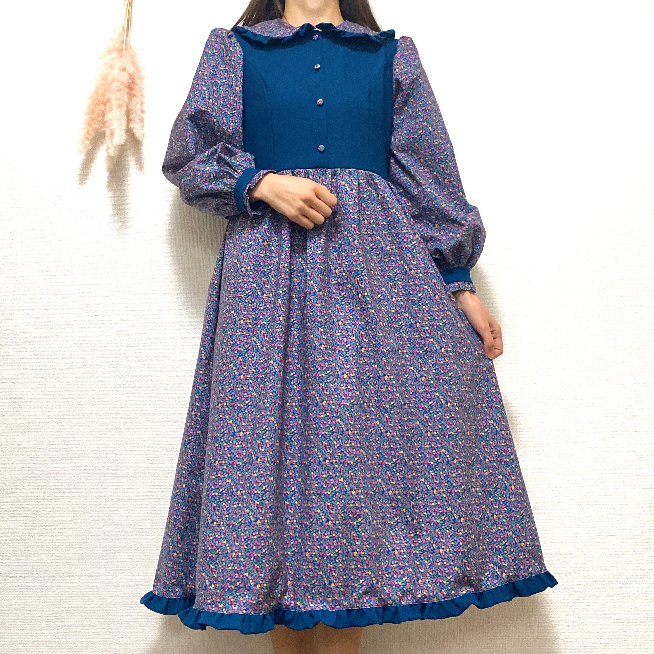 小花柄フリル クラシカル ロングワンピース