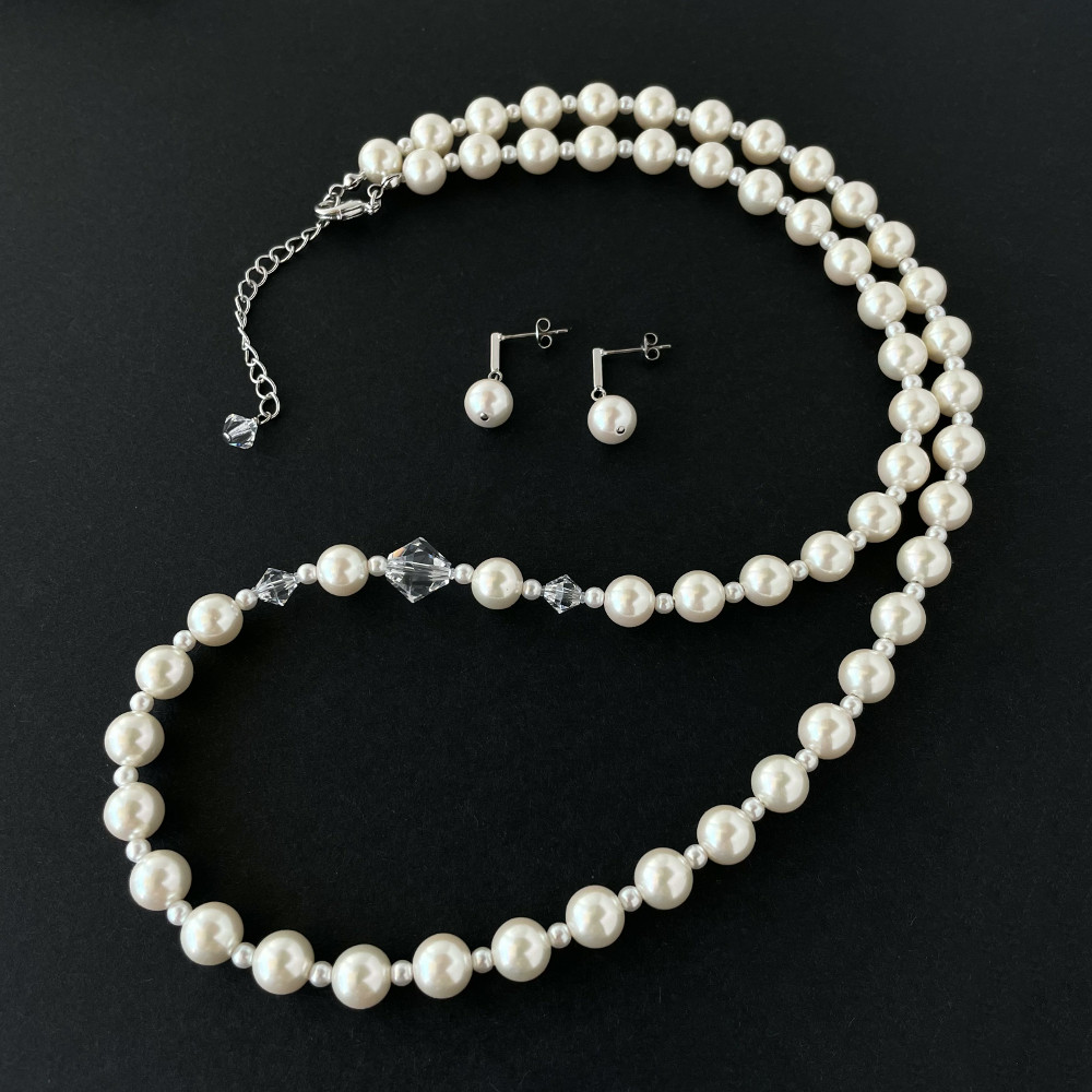 セット＊65cm クリスタル煌めくパールネックレス ピアス/イヤリング 入学式 卒業式 フォーマル