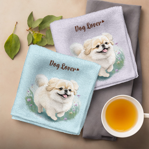 自然に囲まれた ペキニーズ 】 パステルカラー ハンカチ 2枚セット 犬  