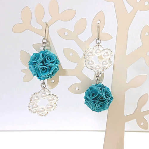 花＊花ピアス(イヤリング)ブルー ピアス（その他） ハンドメイドpico 