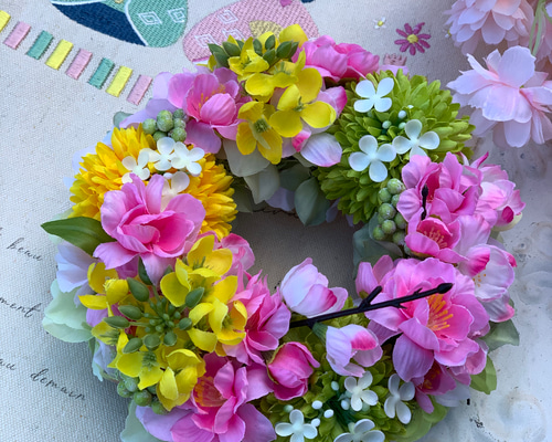 春色新作2023♡ひな祭り♡桃の花 菜の花リース リース little-country