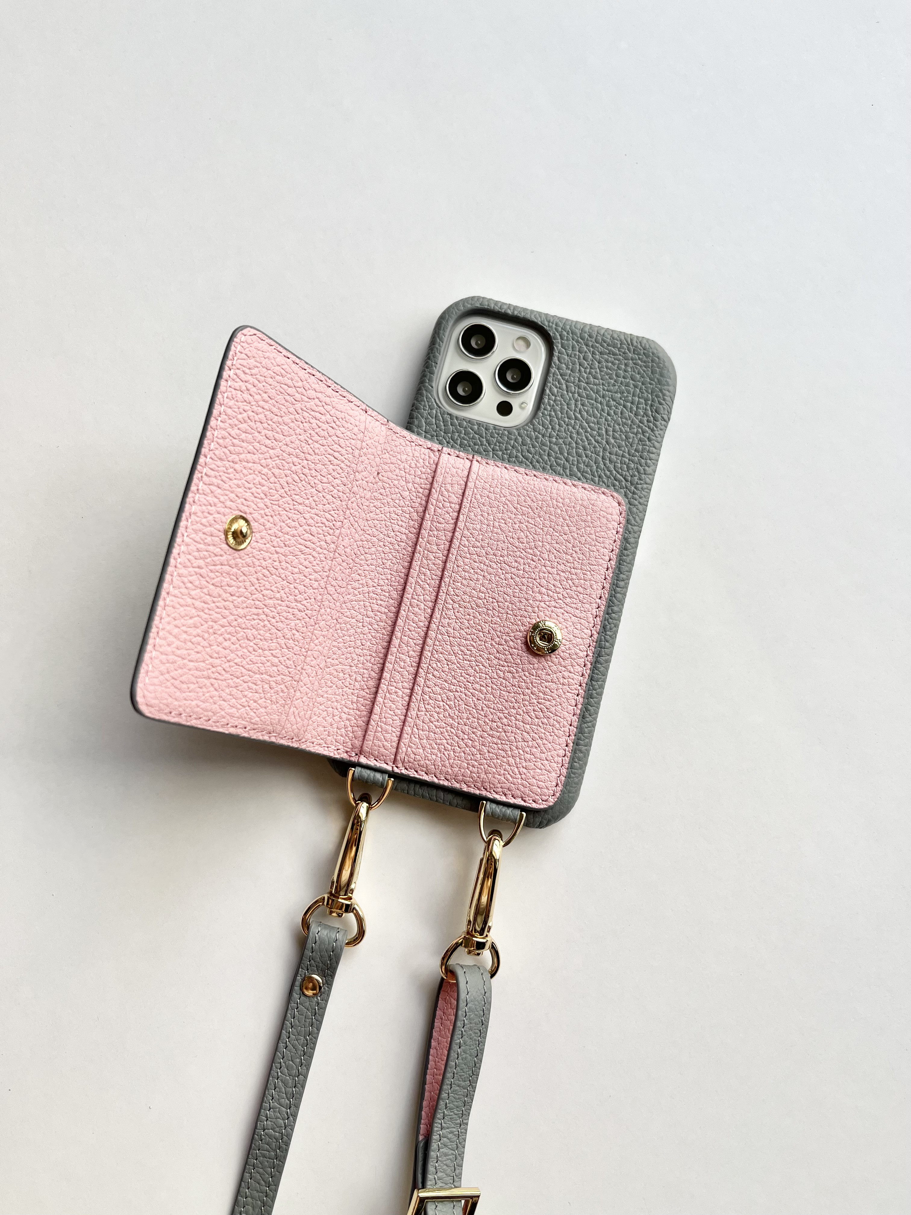 スマホショルダー　レザー　名入れ可　バイカラー　本革 　スマホケース  名入れ レザー　iphoneケース