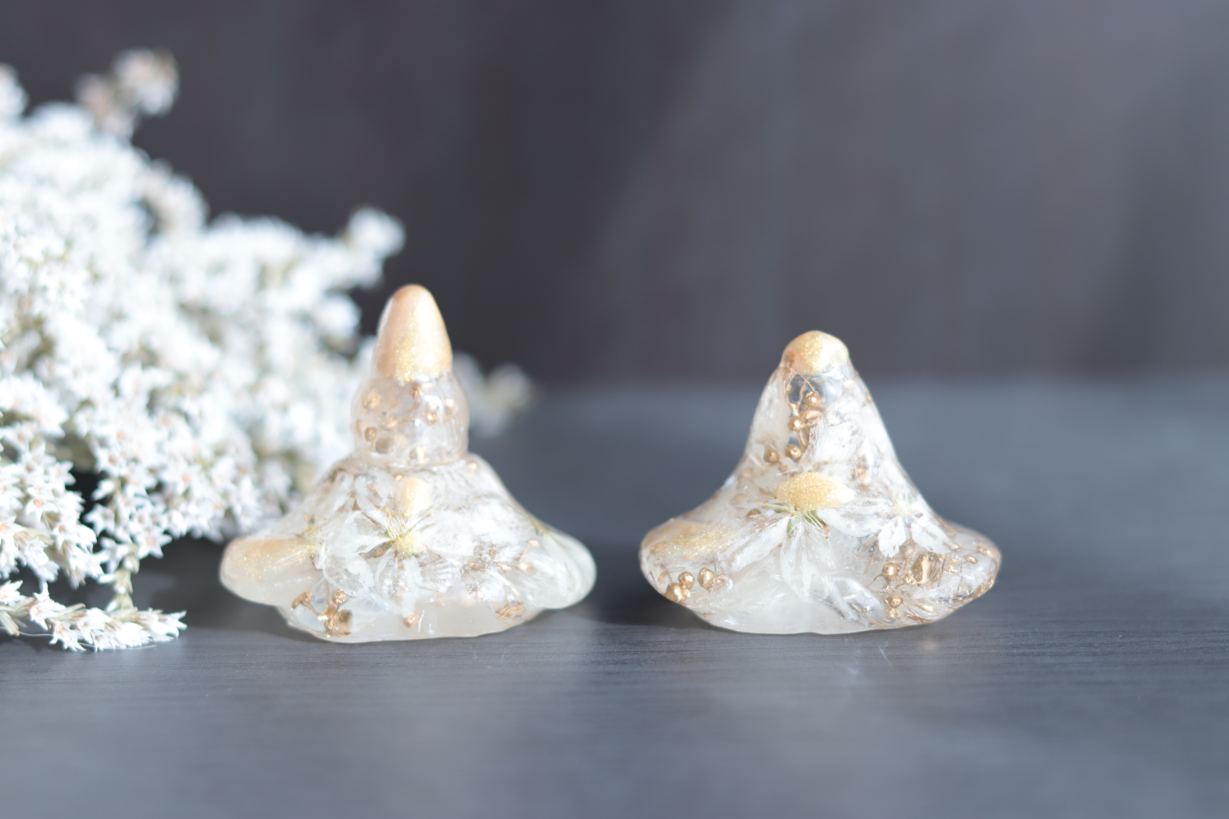 【creema限定・受注製作品】「小花を閉じこめて」固まるハーバリウム“桜”ひな人形”＊プリザーブド&ドライフラワー