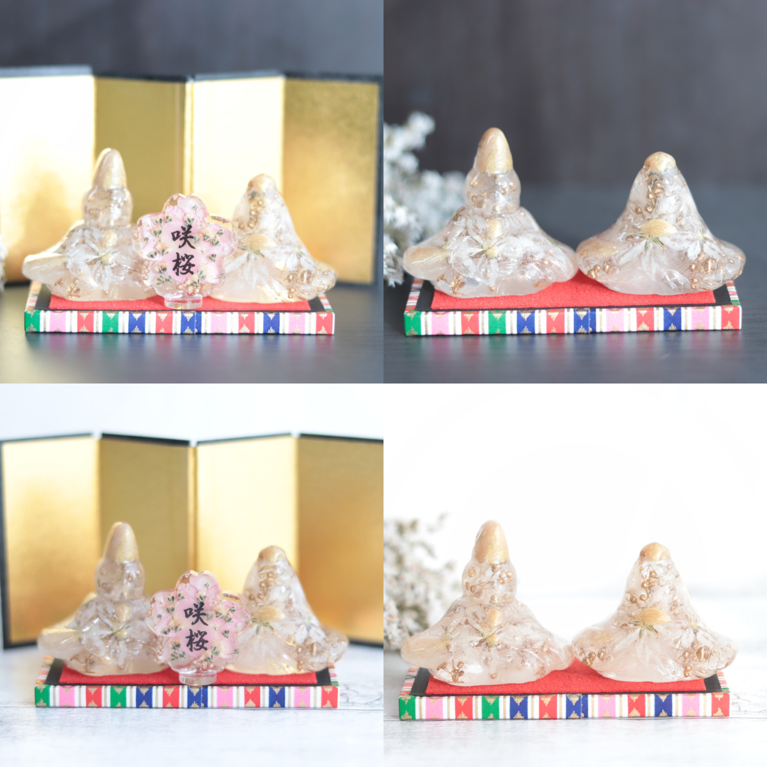 【creema限定・受注製作品】「小花を閉じこめて」固まるハーバリウム“桜”ひな人形”＊プリザーブド&ドライフラワー