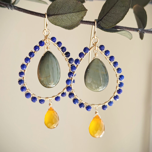 14kgf 天然石 クリソベリルキャッツアイのピアス【GSPi30】 ピアス