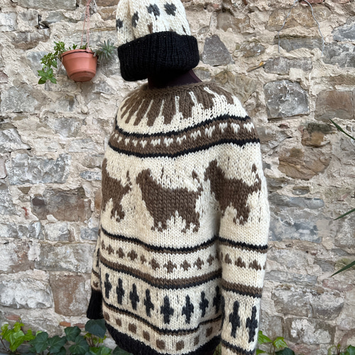 ゴールデンレトリバー柄のカウチン風手編みセーター ニット・セーター