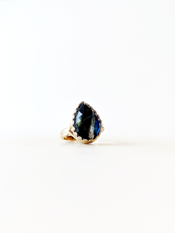 ラブラドライト　オニキス　クリスタル　天然石　リング　大粒　天然石リング　アクセサリー　フリーサイズリング　指輪 4枚目の画像