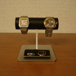 腕時計　カスタマイズ　オーダーメイド　名入れ　巾着袋　ラッピング　オーダーメイド　2本掛けブラック腕時計スタンド　ak- 2枚目の画像