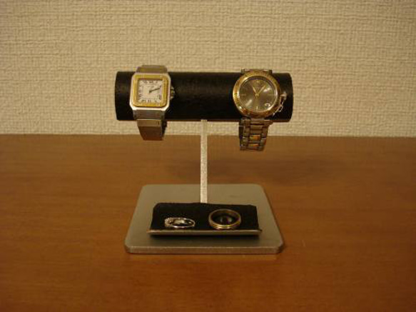 腕時計　カスタマイズ　オーダーメイド　名入れ　巾着袋　ラッピング　オーダーメイド　2本掛けブラック腕時計スタンド　ak- 2枚目の画像