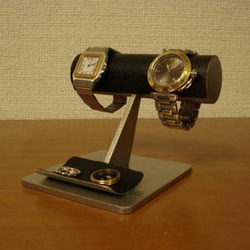 腕時計　カスタマイズ　オーダーメイド　名入れ　巾着袋　ラッピング　オーダーメイド　2本掛けブラック腕時計スタンド　ak- 1枚目の画像