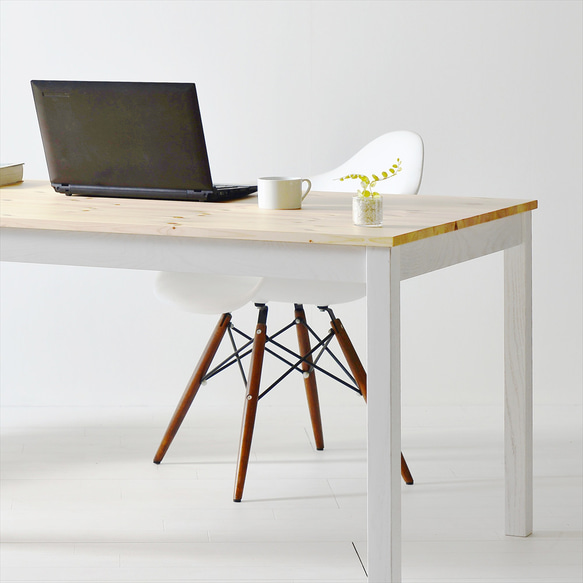 180×80ツートーンダイニングテーブル（ナチュラル／ホワイト）１８０北欧デザインの椅子にピッタリのテーブルを低予算にて 3枚目の画像