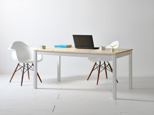 180×80ツートーンダイニングテーブル（ナチュラル／ホワイト）１８０北欧デザインの椅子にピッタリのテーブルを低予算にて 1枚目の画像