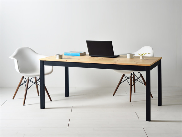 180×80ツートーンダイニングテーブル（ナチュラル／ブラック）１８０北欧デザインの椅子にピッタリのテーブルを低予算にて 1枚目の画像