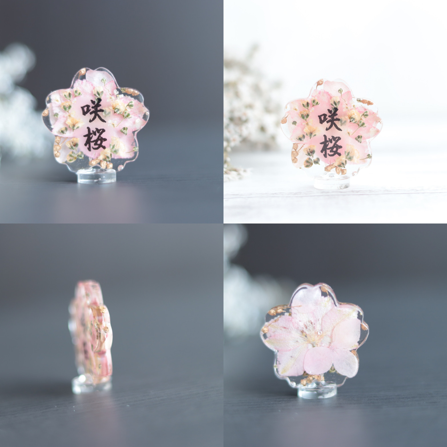 【creema限定・受注製作品】「小花を閉じこめて」固まるハーバリウム“桜”ひな人形”+お名前プレート