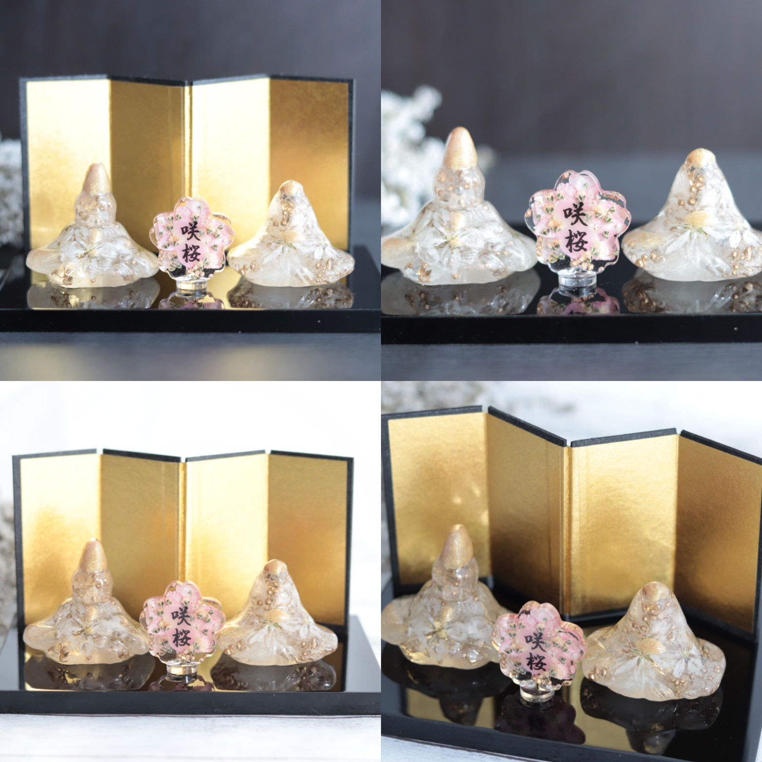 【creema限定・受注製作品】「小花を閉じこめて」固まるハーバリウム“桜”ひな人形”+お名前プレート