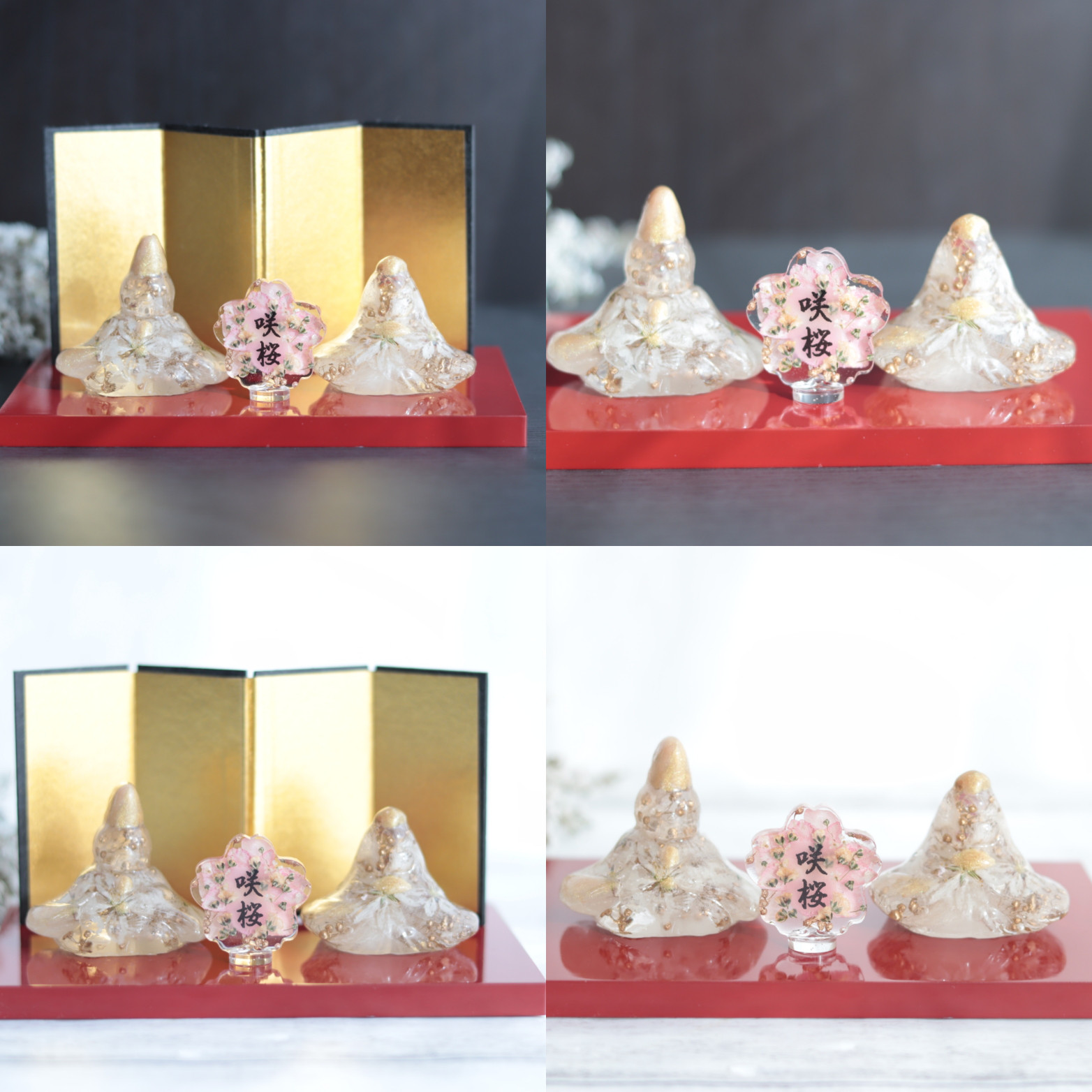 【creema限定・受注製作品】「小花を閉じこめて」固まるハーバリウム“桜”ひな人形”+お名前プレート