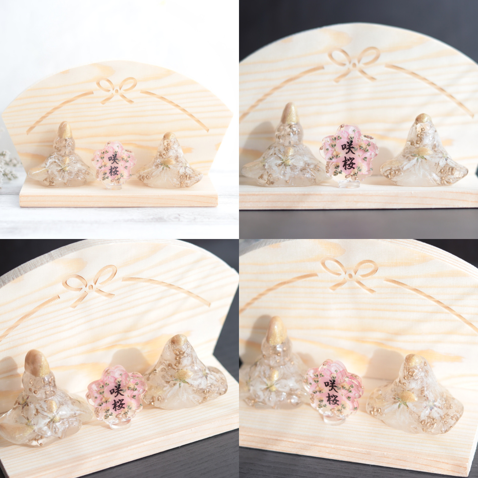 【creema限定・受注製作品】「小花を閉じこめて」固まるハーバリウム“桜”ひな人形”+お名前プレート