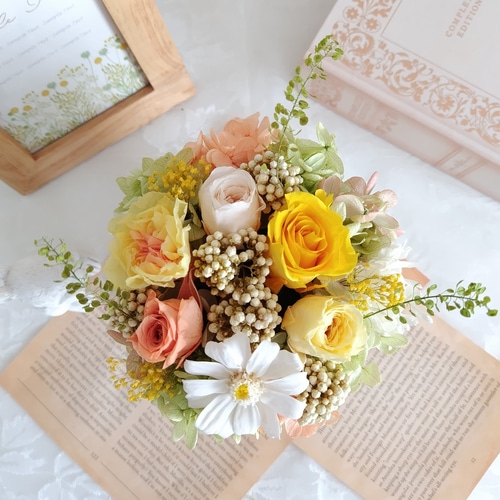 プリザーブドフラワー陶器アレンジメント✨15cm イエロー