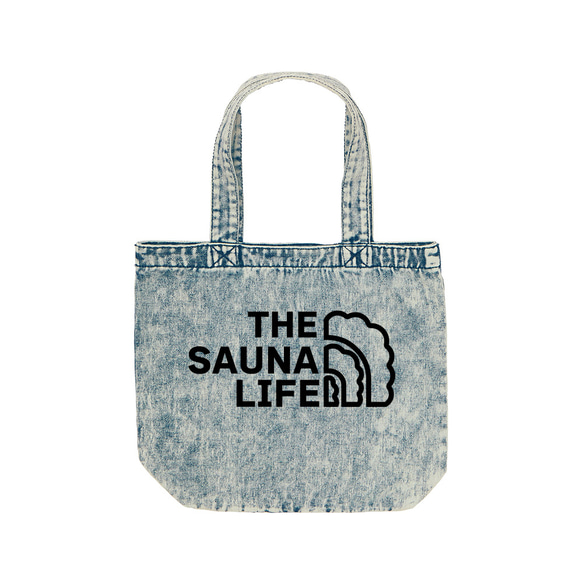 【THE SAUNA LIFE】サウナ 温泉 銭湯 パロディ デニム トートバッグ ギフト プレゼント 2枚目の画像