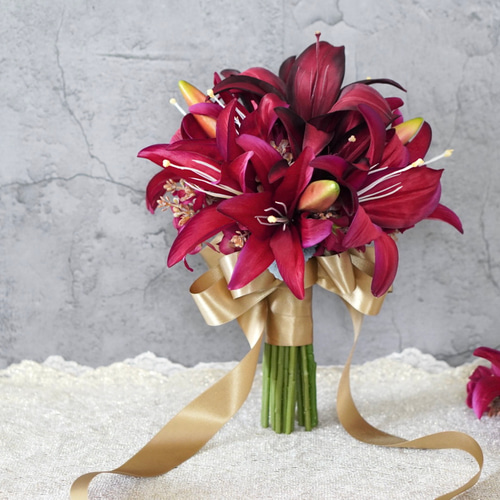 レッドカサブランカブーケ ウェディングブーケ ブートニアセット