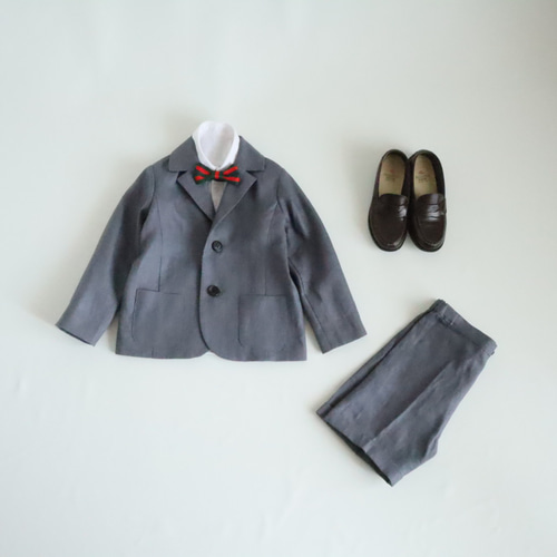 入学式 スーツ 男の子 ライトグレーリネン 選べる蝶ネクタイ 【受注