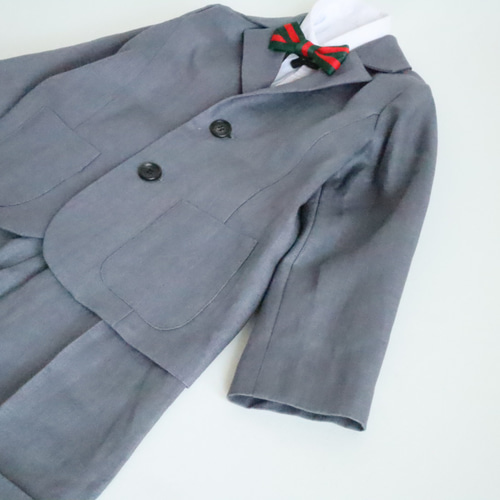 入学式 スーツ 男の子 ライトグレーリネン 選べる蝶ネクタイ 【受注