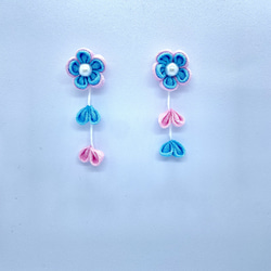 つまみ細工 ゆらゆら耳飾り 「青空の桜」 2枚目の画像