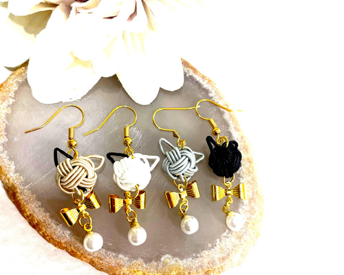 ฅ❤️ ねこ 猫 梅結び レジン 花 祭り 水引 祭り 夏 ピアス