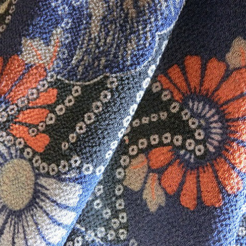古布＊正絹江戸縮緬・山繭＊菊＊33x95cm＊はぎれ