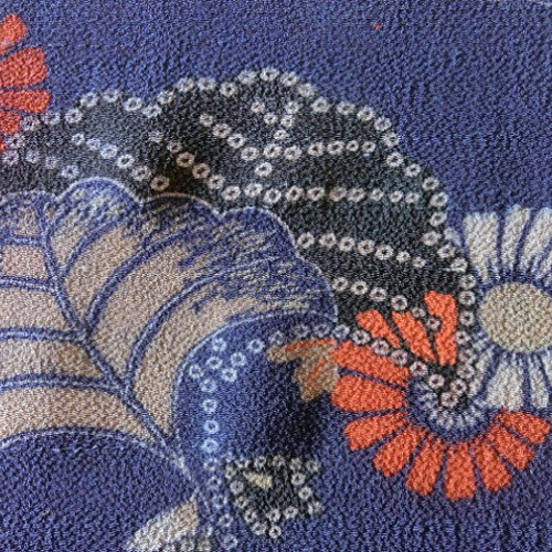古布＊正絹江戸縮緬・山繭＊菊＊33x95cm＊はぎれ