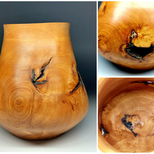 YamabikoWoodArt 】 木製 花器 壺 作者出品 一点物 彫刻 Yamabiko Wood 