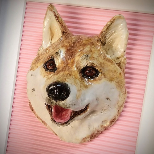 柴犬、うちの子で額装レリーフオーダーのご案内。（参考 ） 立体 
