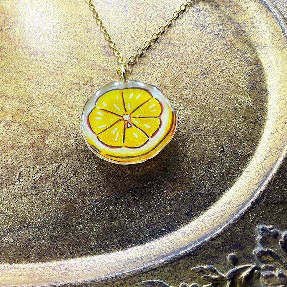 オリジナルイラストのレモンのネックレスぷっくりタイプ 4枚目の画像