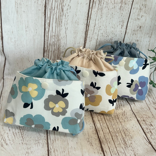 両面ポケット 仕分けが便利な ミニ巾着 巾着ポーチ 巾着袋 サニタリー  